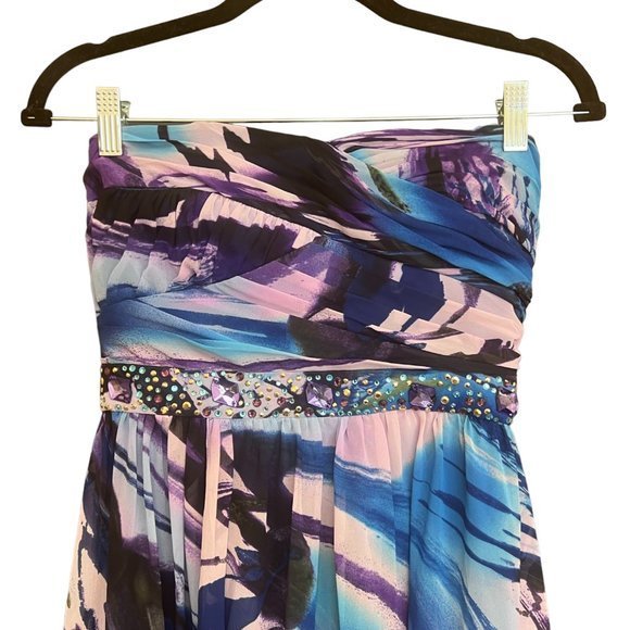 Women's Jump Strapless Hi/Lo Floral Embellished Formal Dress Size 3/4 - Picture 3 of 6